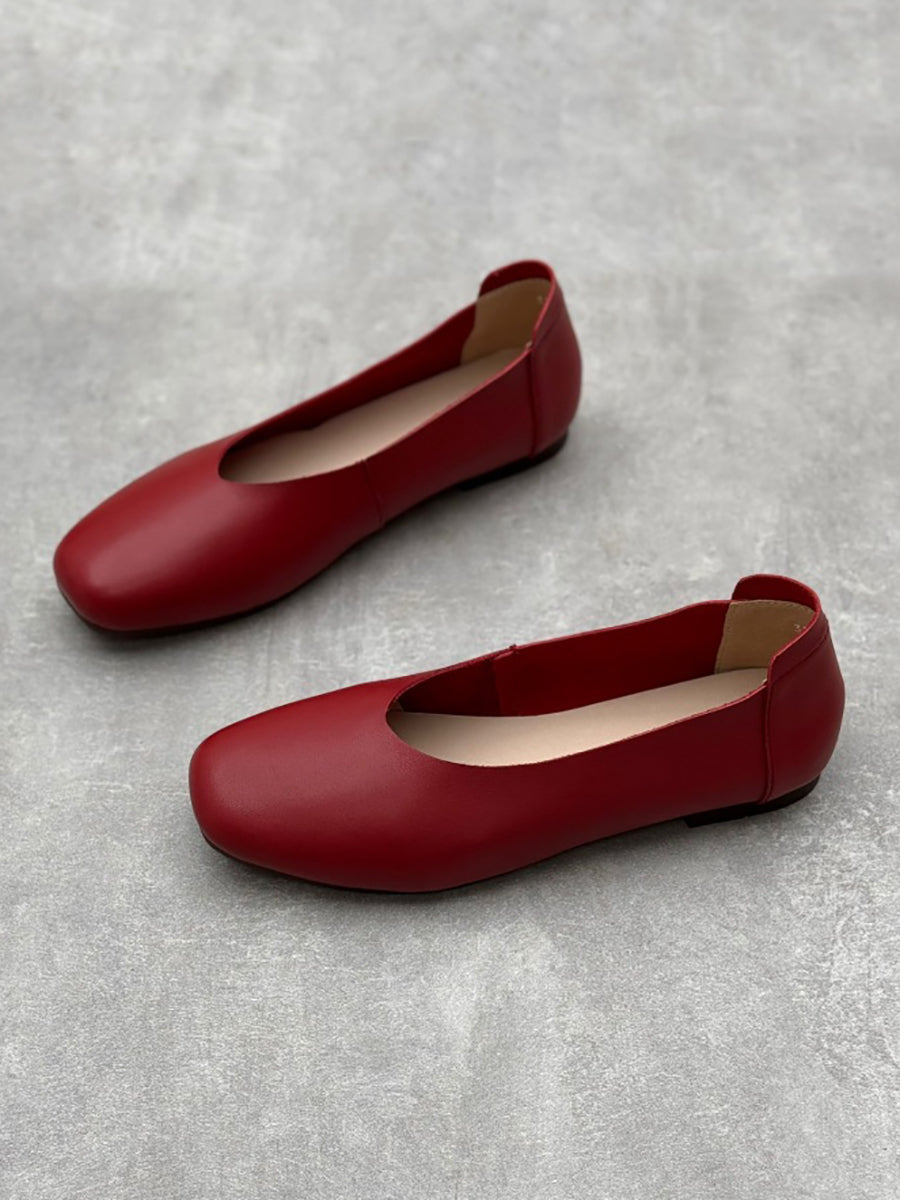 Scarpe basse estive in pelle tinta unita casual da donna