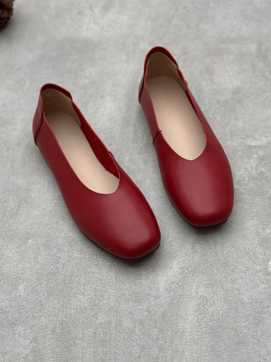 Scarpe basse estive in pelle tinta unita casual da donna