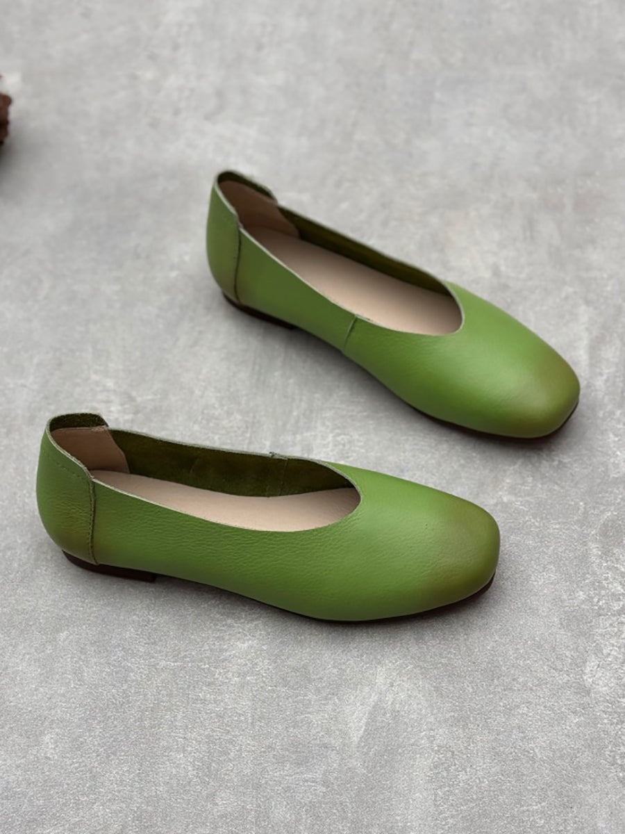 Scarpe basse estive in pelle tinta unita casual da donna