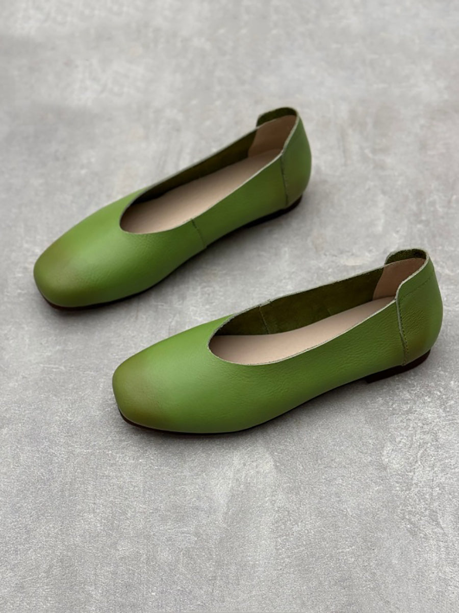 Scarpe basse estive in pelle tinta unita casual da donna