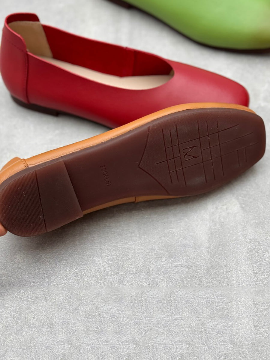 Scarpe basse estive in pelle tinta unita casual da donna