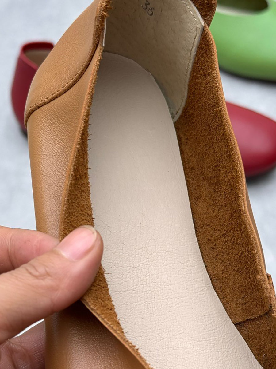 Scarpe basse estive in pelle tinta unita casual da donna
