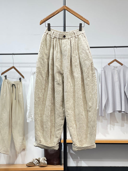 Pantaloni larghi da donna in jacquard con fiori vintage