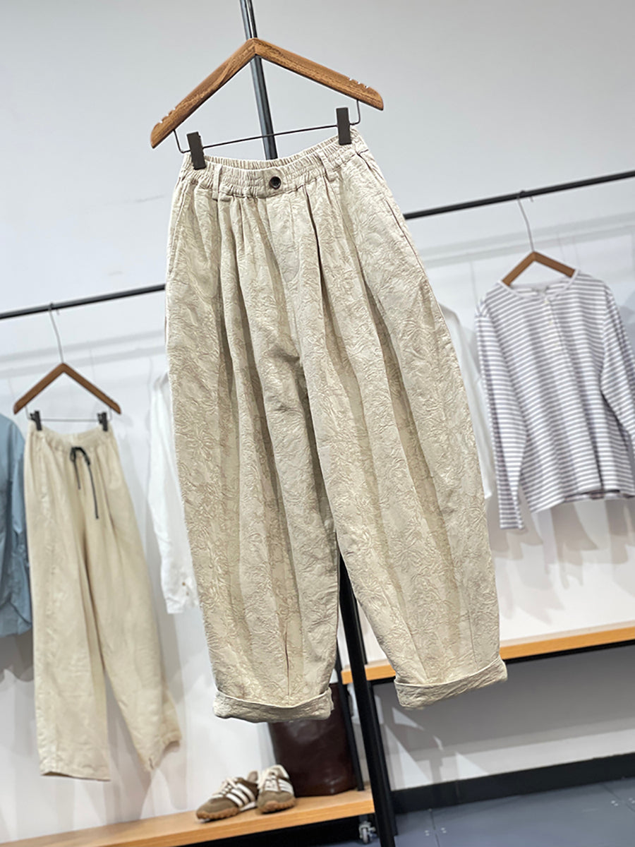 Pantaloni larghi da donna in jacquard con fiori vintage