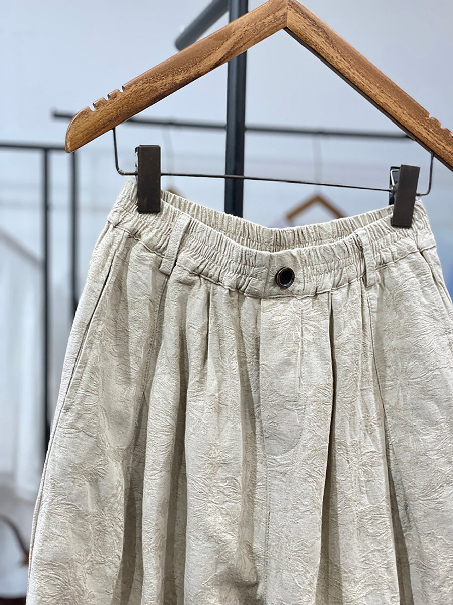 Pantaloni larghi da donna in jacquard con fiori vintage