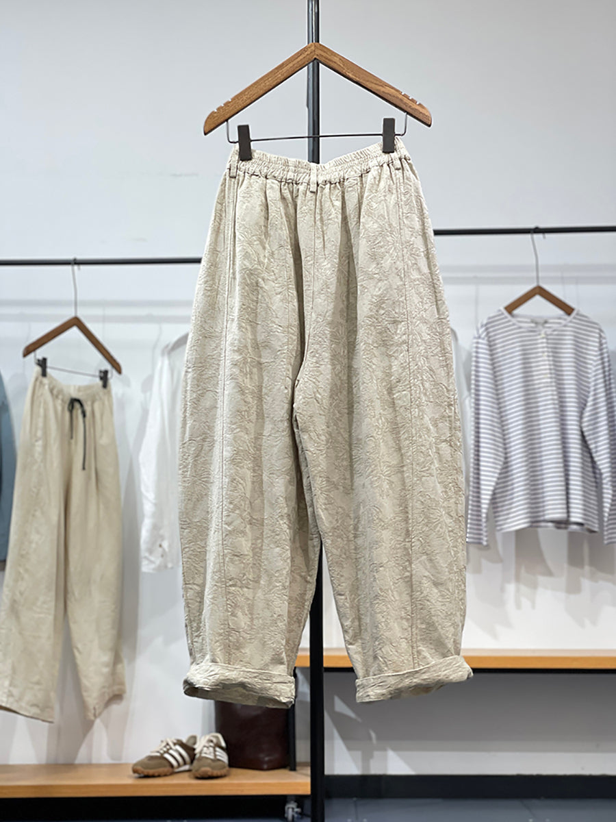 Pantaloni larghi da donna in jacquard con fiori vintage