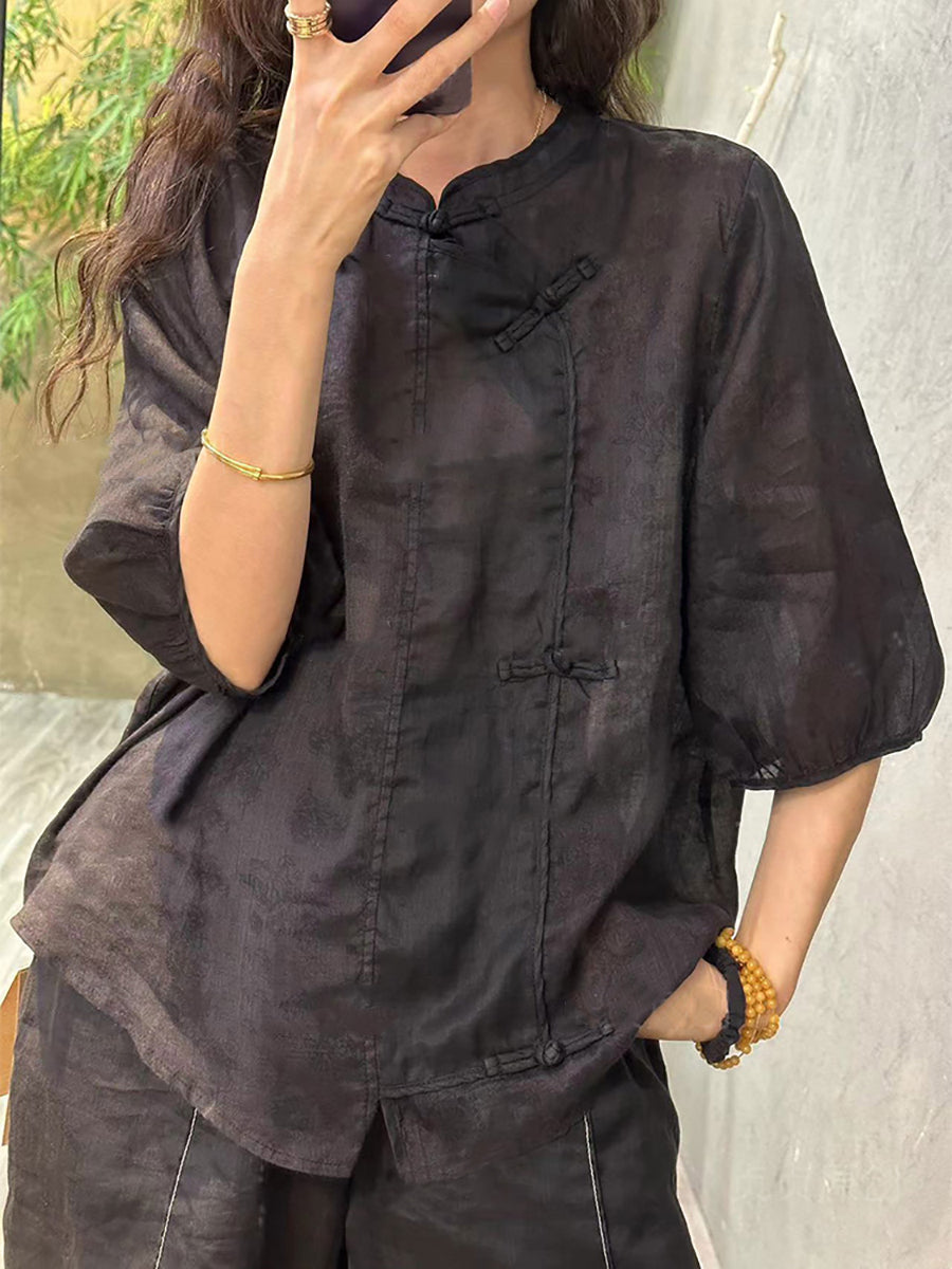 Camicia etnica estiva da donna in 100% ramiè