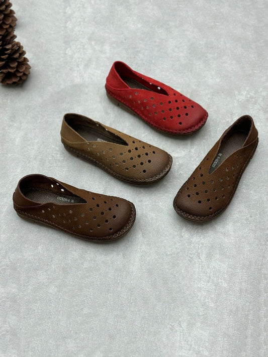 Scarpe piatte estive in pelle vintage da donna