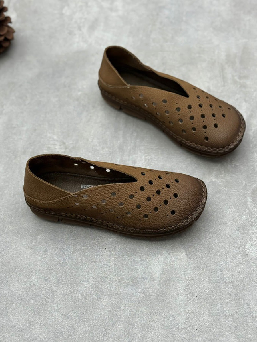 Scarpe piatte estive in pelle vintage da donna