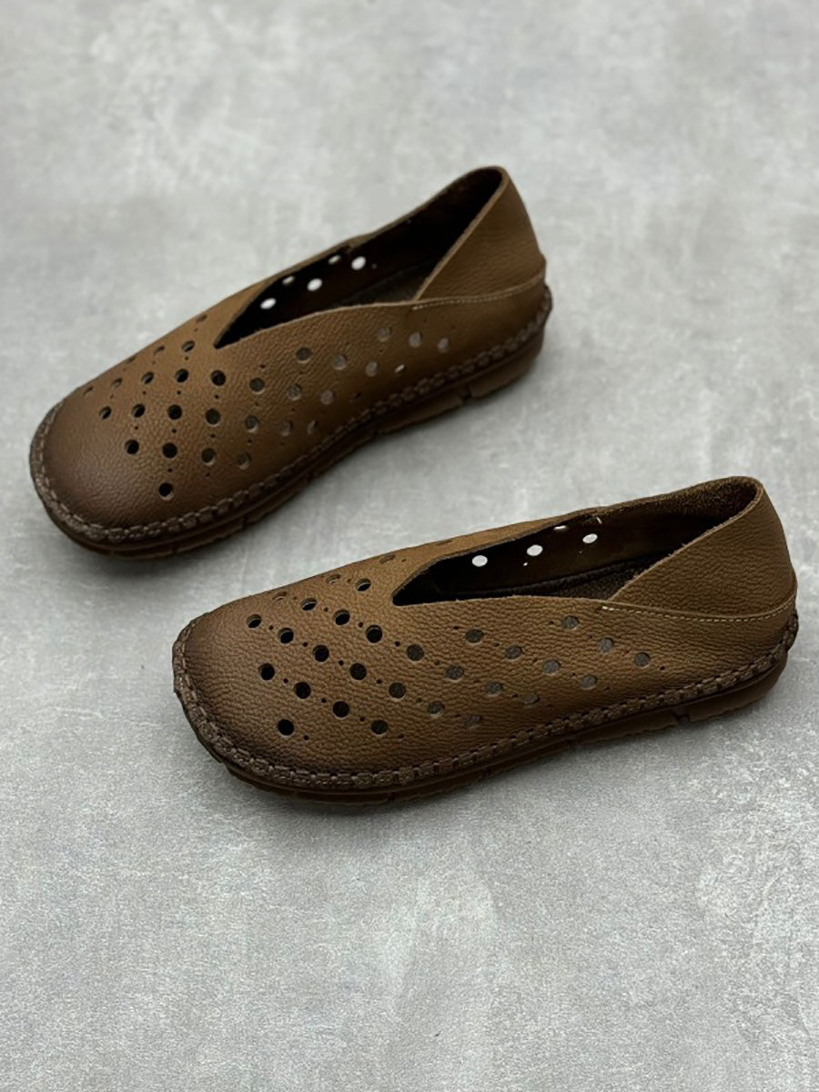 Scarpe piatte estive in pelle vintage da donna