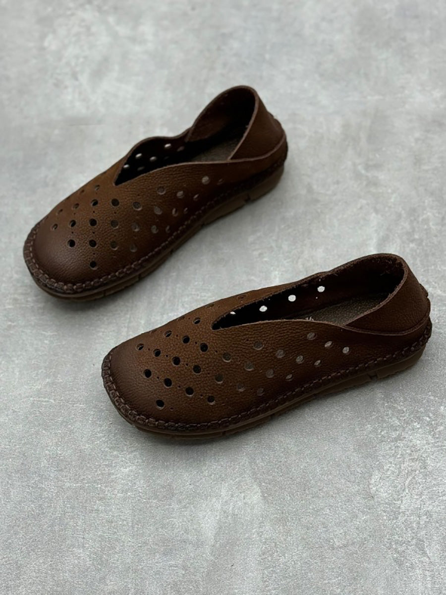 Scarpe piatte estive in pelle vintage da donna