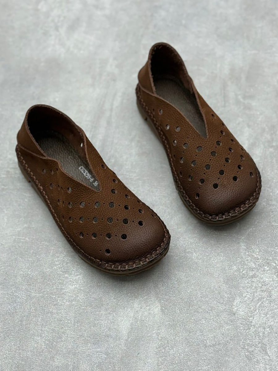 Scarpe piatte estive in pelle vintage da donna