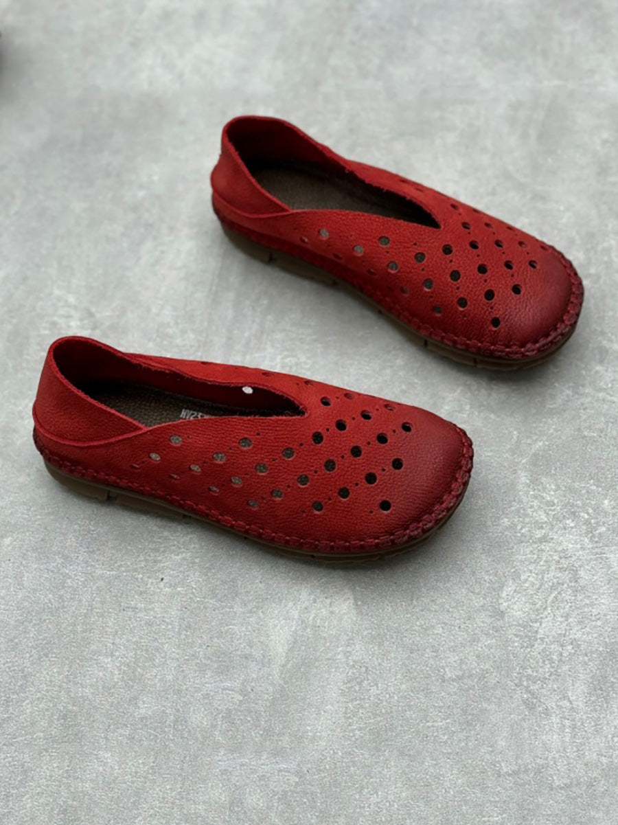 Scarpe piatte estive in pelle vintage da donna