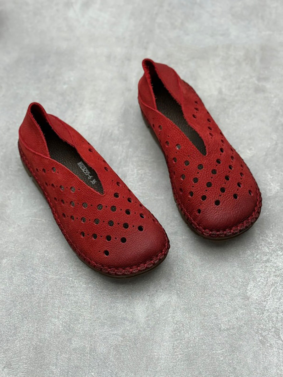 Scarpe piatte estive in pelle vintage da donna