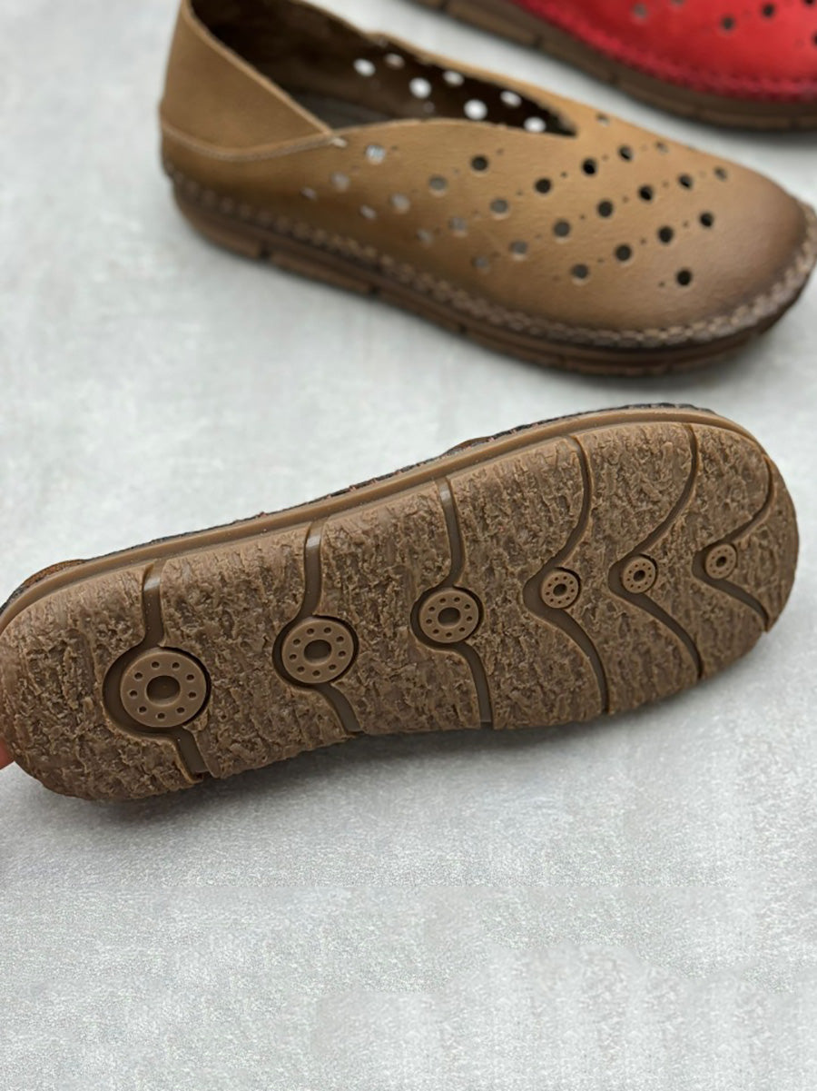 Scarpe piatte estive in pelle vintage da donna