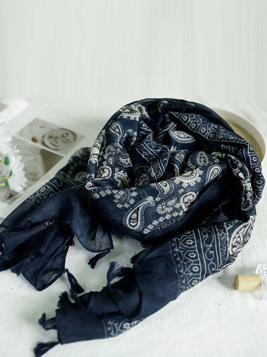 Sciarpa con nappe e stampa etnica estiva da donna