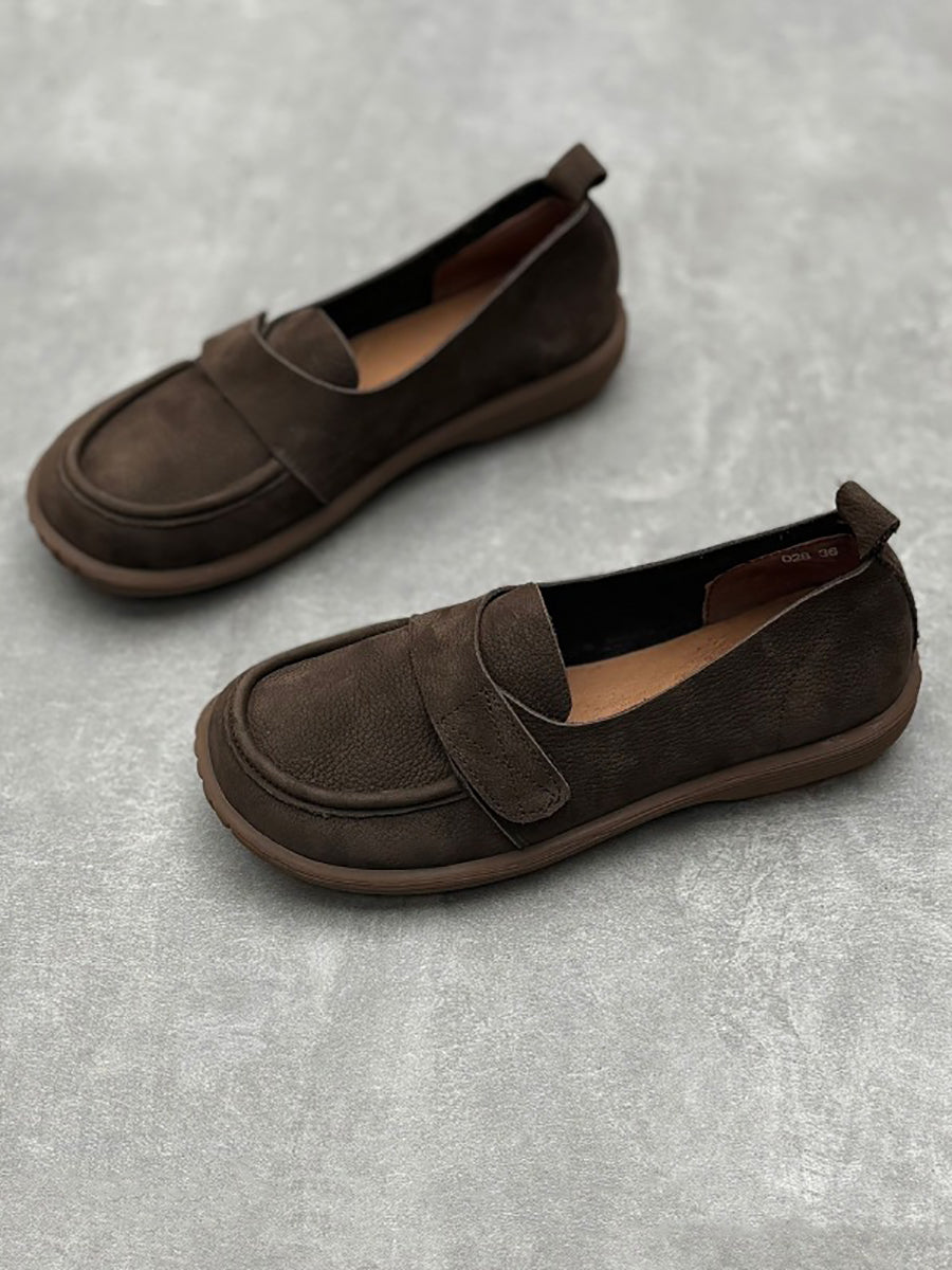 Chaussures d'été à talons bas en cuir massif vintage pour femmes