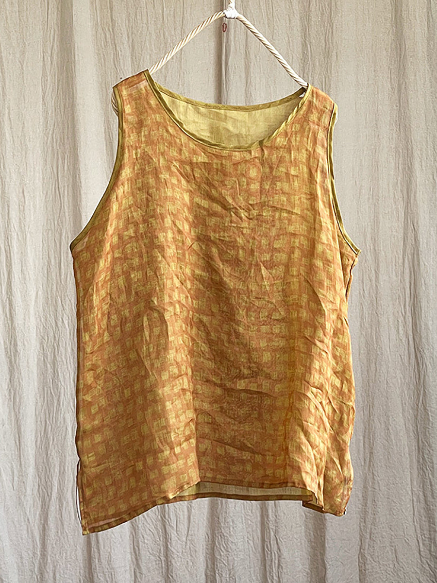 Gilet estivo da donna in stile scozzese Artsy Thin Ramie