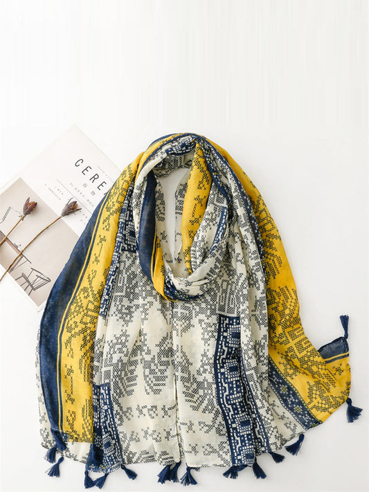Sciarpa scialle con nappe colorblock artistiche estive da donna