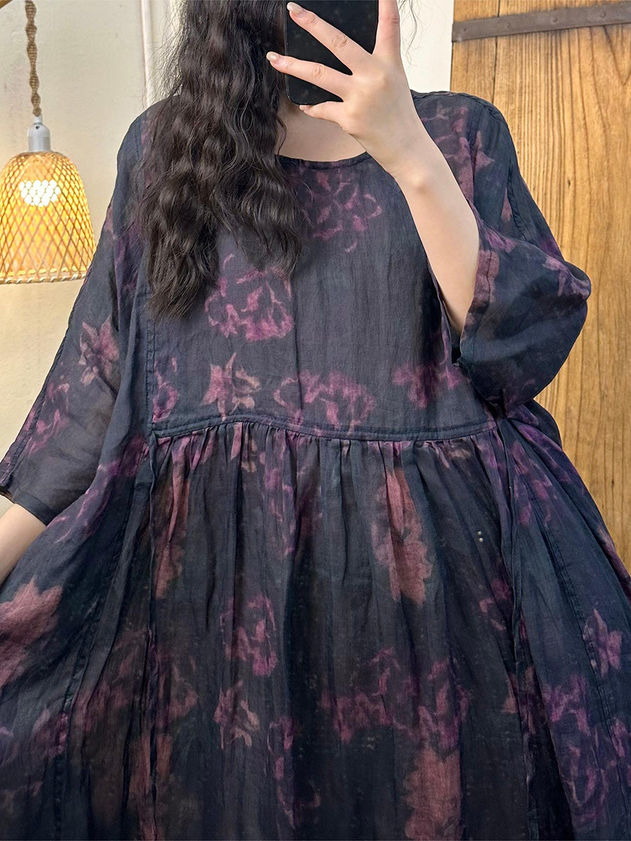 Vestito estivo vintage da donna con cinturino a scollo a V in ramiè