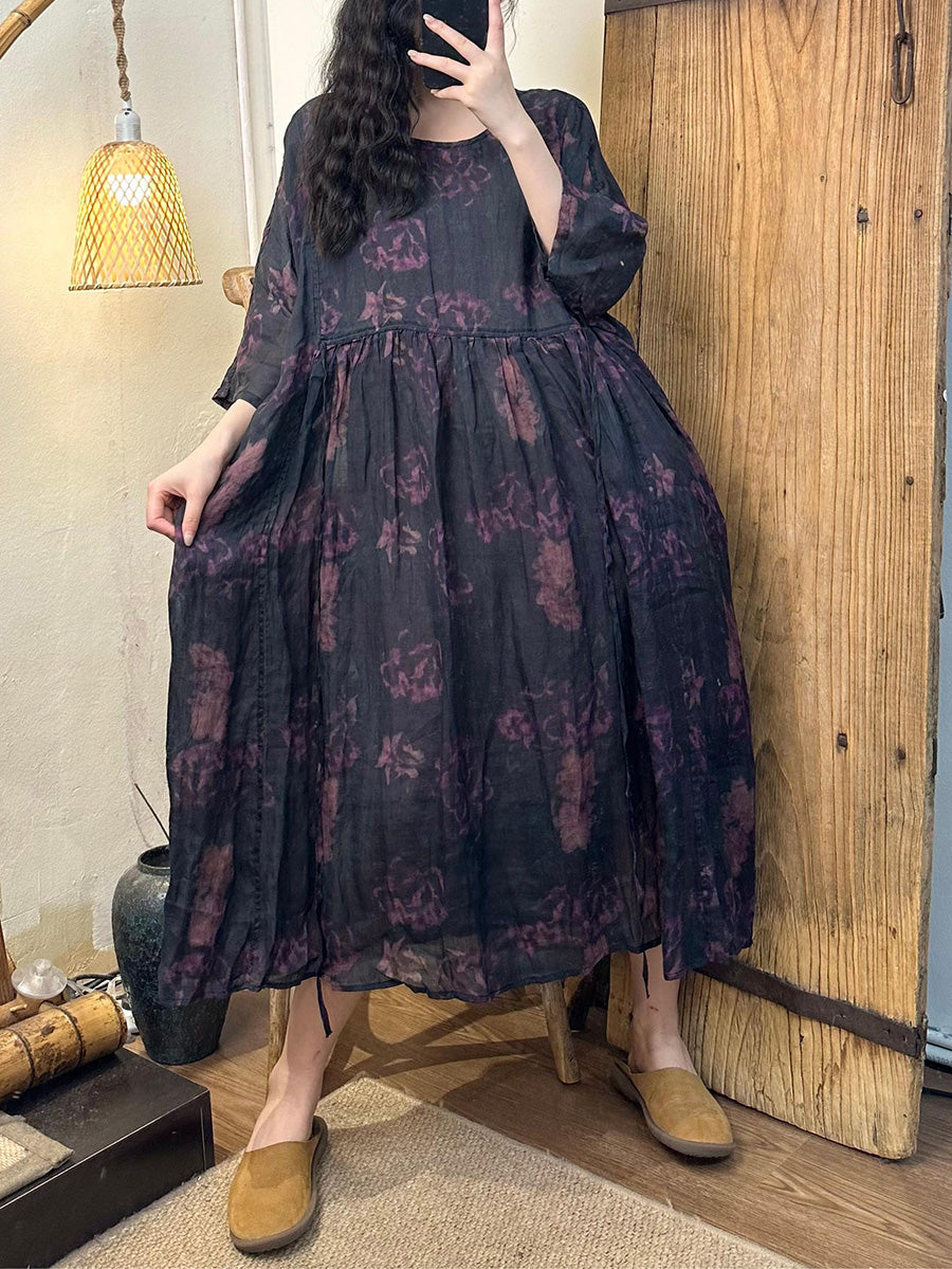Vestito estivo vintage da donna con cinturino a scollo a V in ramiè