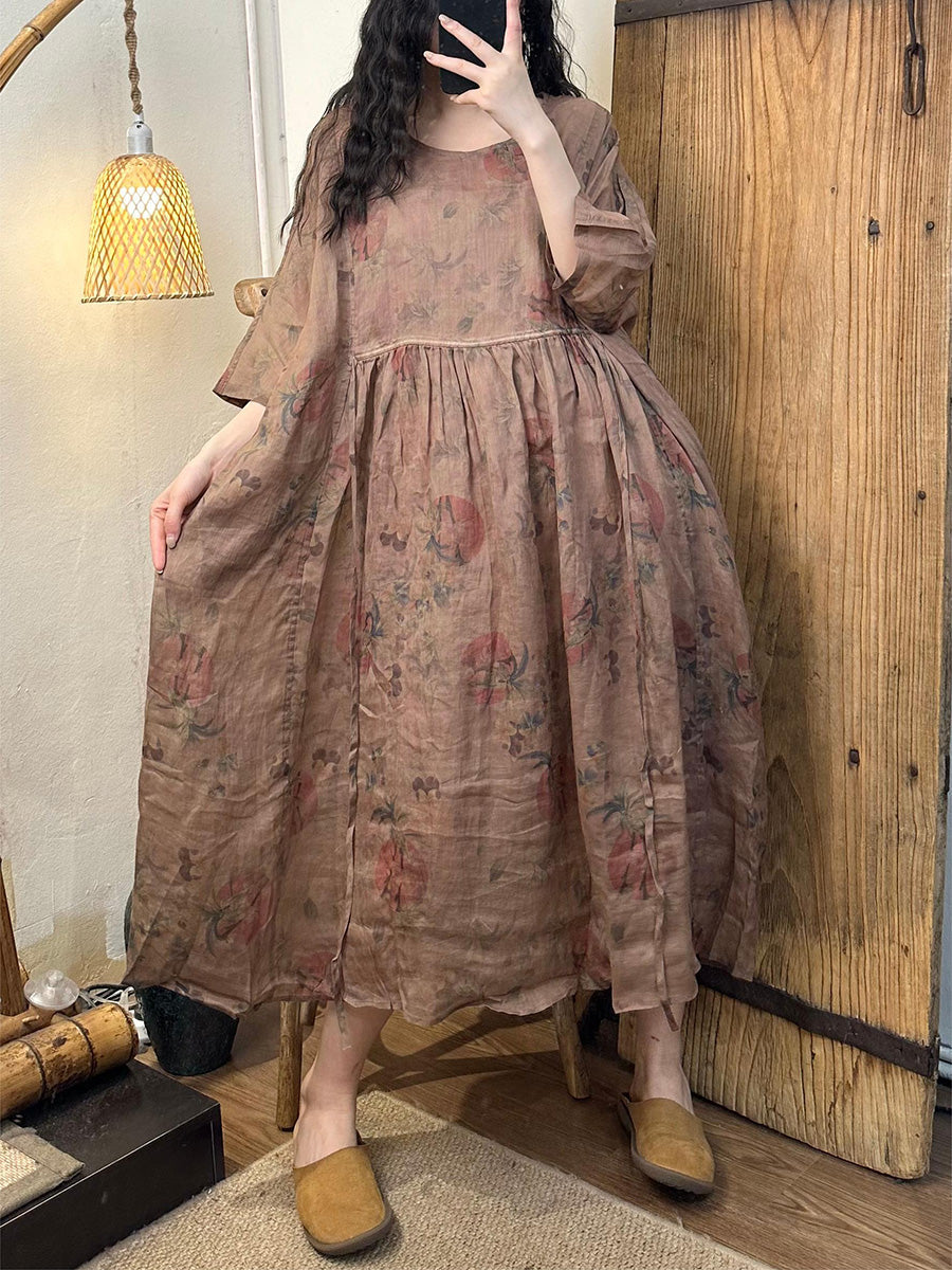 Vestito estivo vintage da donna con cinturino a scollo a V in ramiè