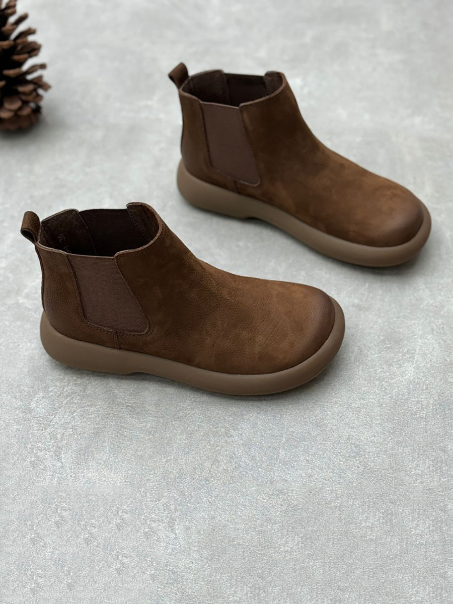 Stivali Chelsea piatti casual in vera pelle da donna
