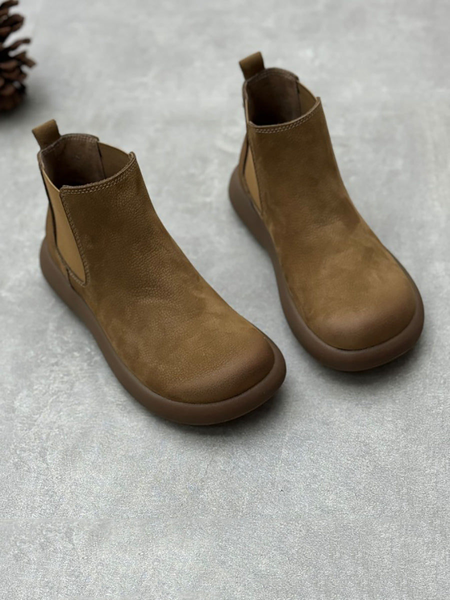 Stivali Chelsea piatti casual in vera pelle da donna