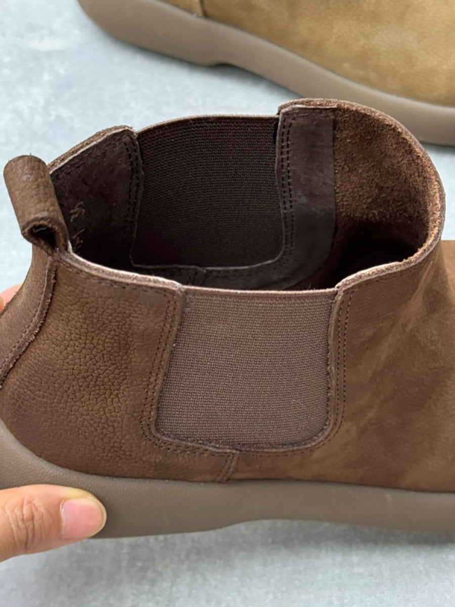 Stivali Chelsea piatti casual in vera pelle da donna