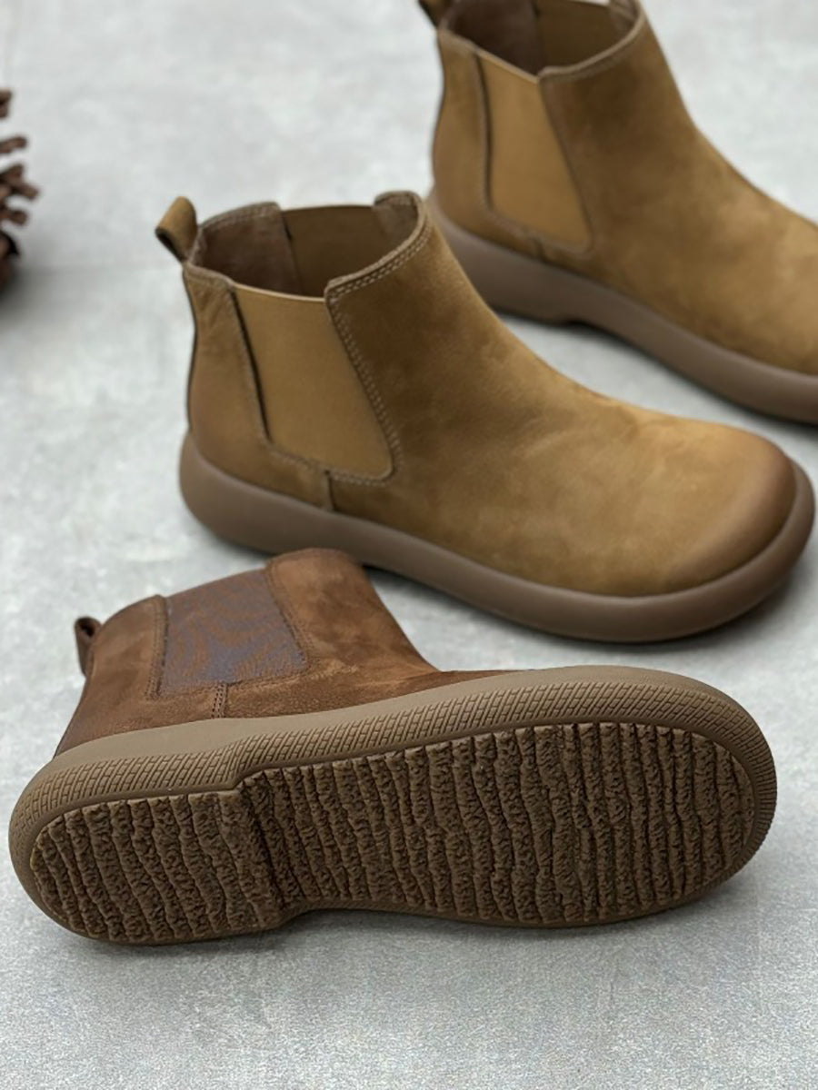 Stivali Chelsea piatti casual in vera pelle da donna