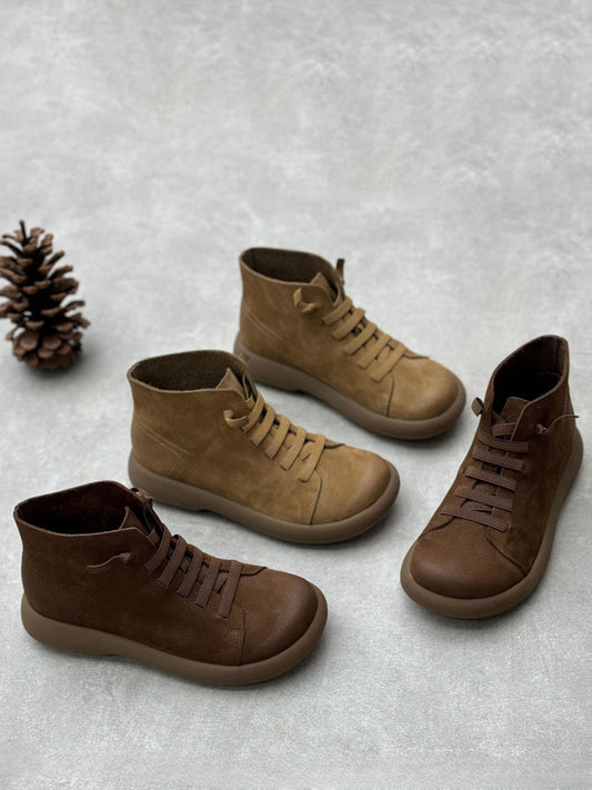 Women Stylish Genuine Leather Strap Flat Boots