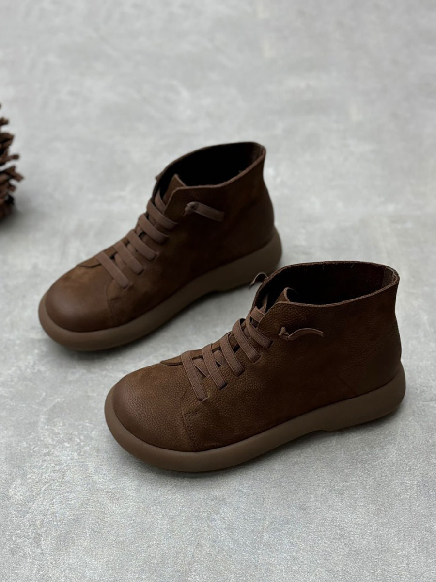 Women Stylish Genuine Leather Strap Flat Boots