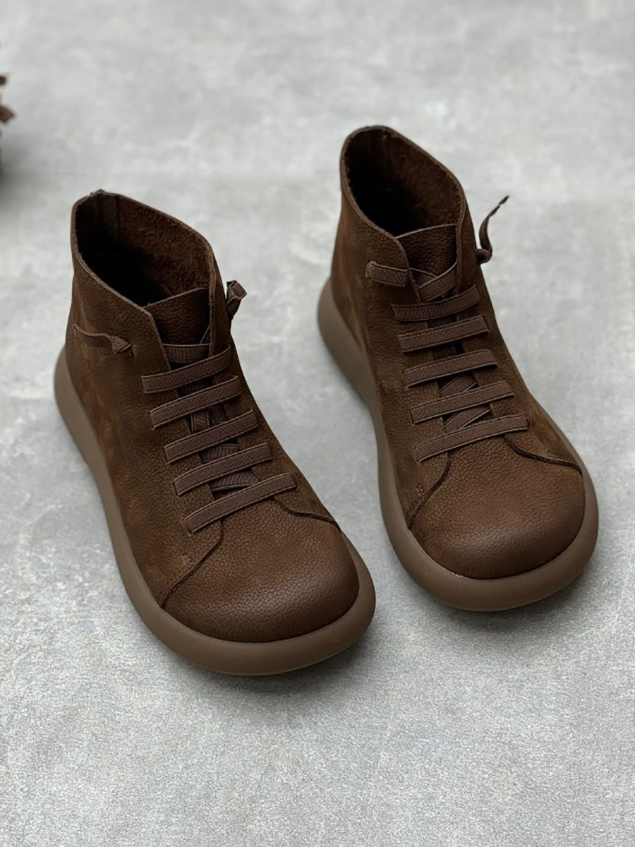 Women Stylish Genuine Leather Strap Flat Boots
