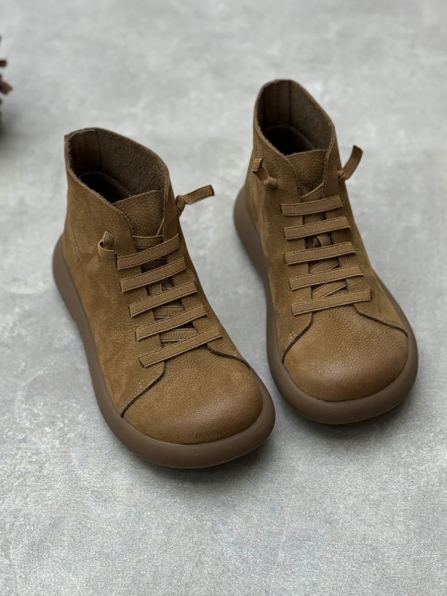 Women Stylish Genuine Leather Strap Flat Boots