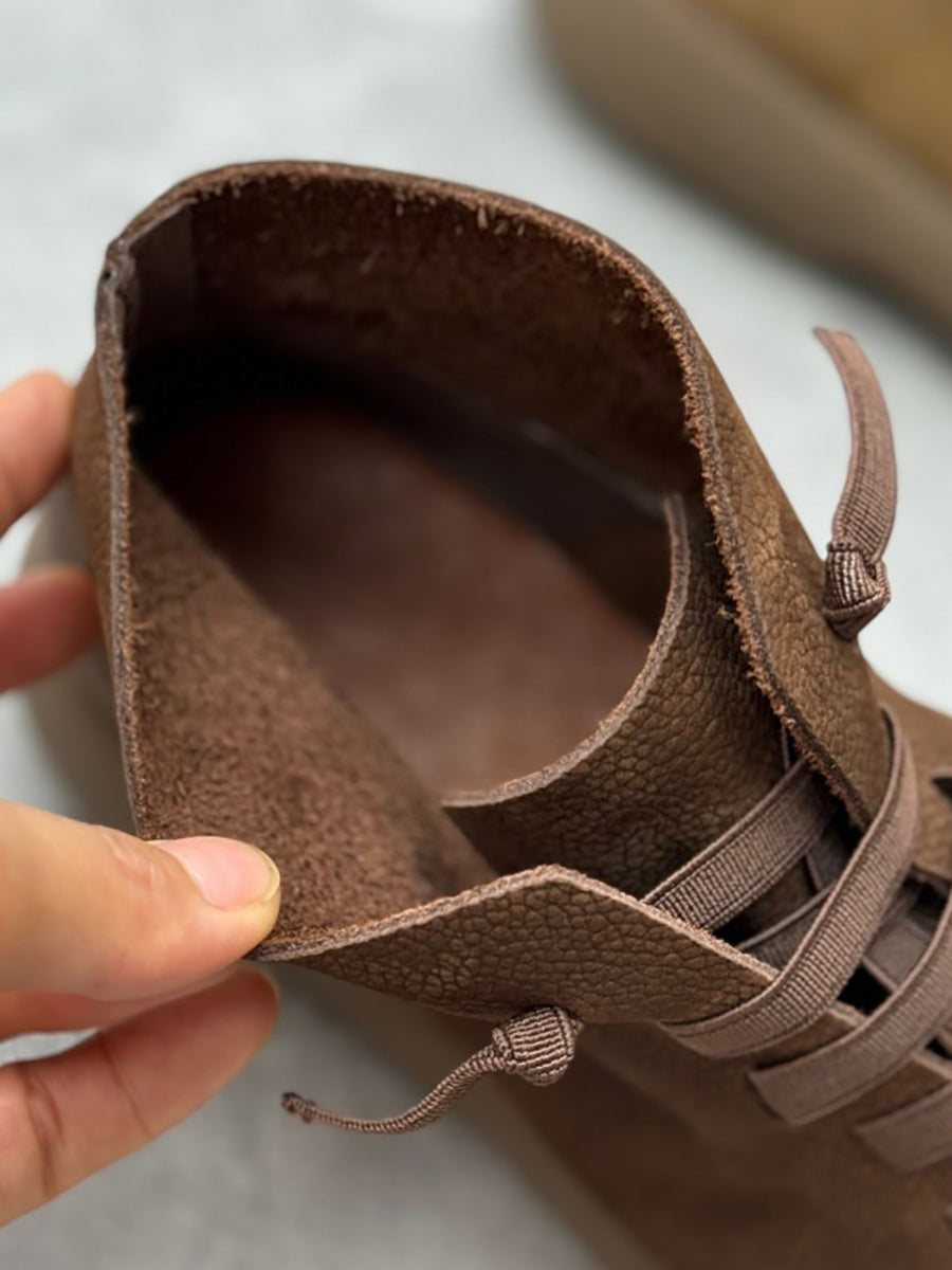 Women Stylish Genuine Leather Strap Flat Boots