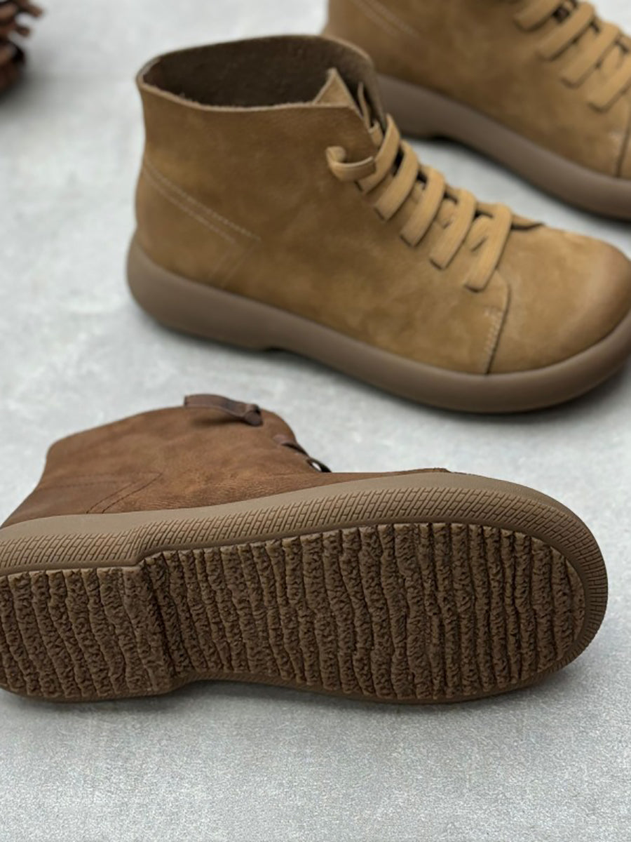 Women Stylish Genuine Leather Strap Flat Boots