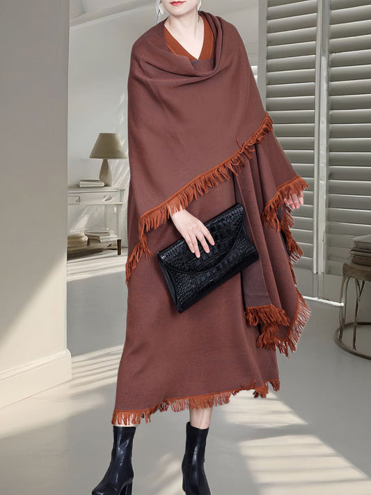 Cardigan in maglia di lana con nappe color block alla moda da donna