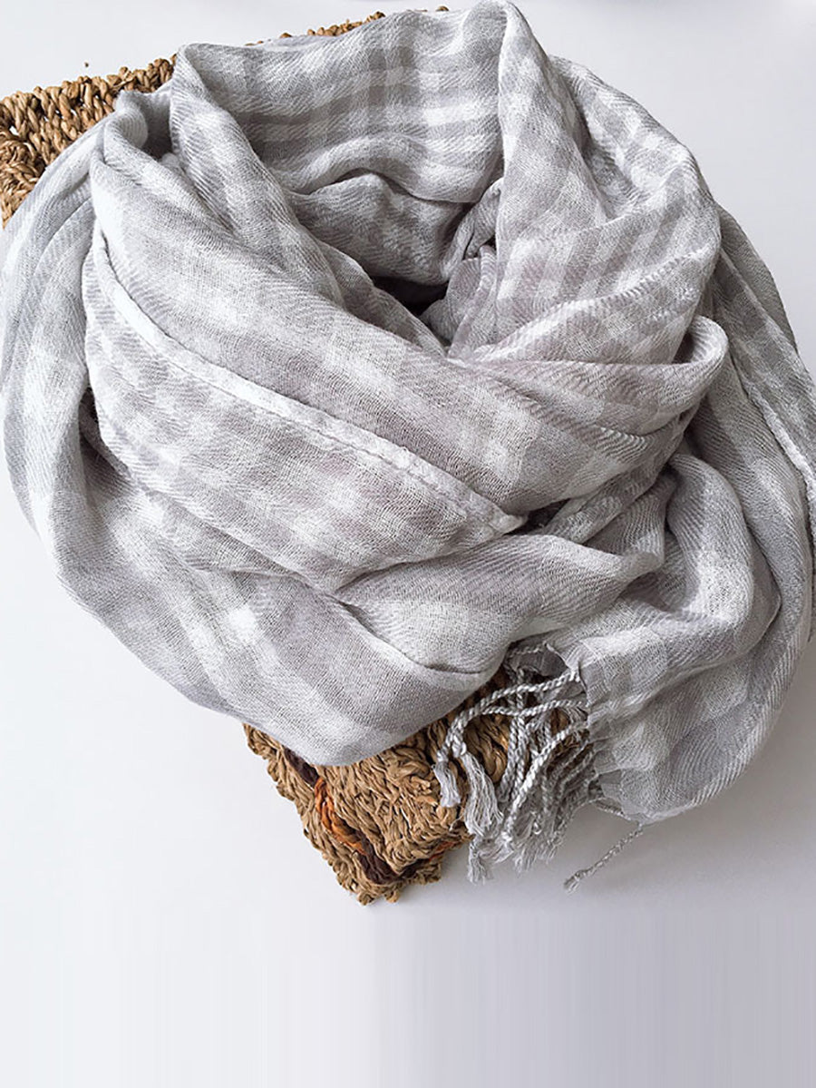 Women 100%Cotton Plaid Tassel Shawl Scarf