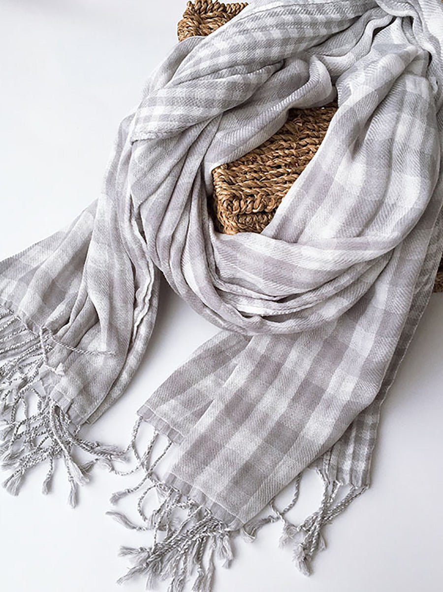 Women 100%Cotton Plaid Tassel Shawl Scarf