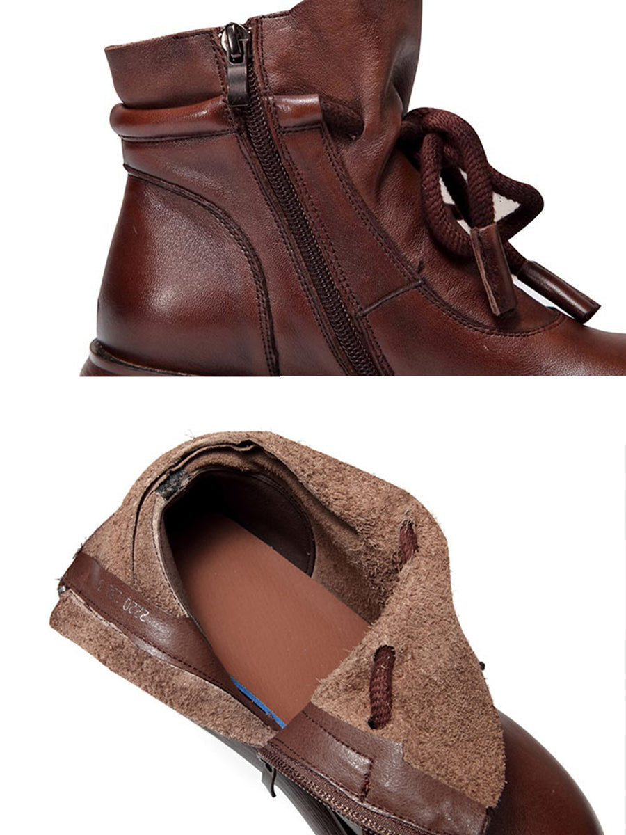 Stivali da donna vintage invernali in pelle con plateau