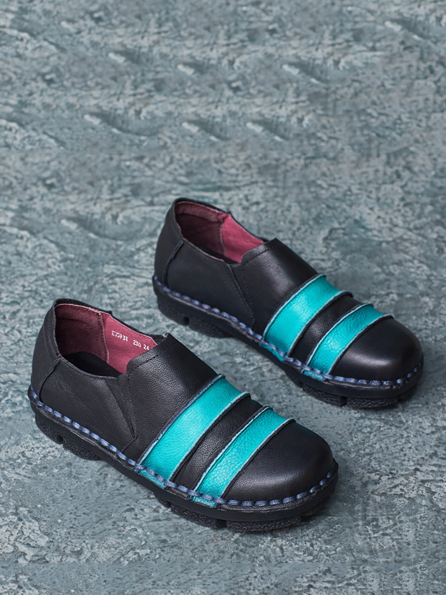 Scarpe basse casual da donna in pelle con inserti color block