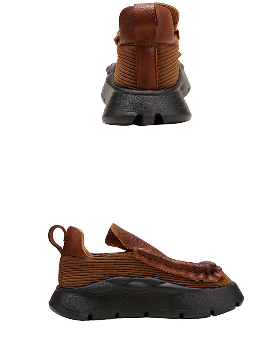 Women Retro Genuine Leather Spliced Platform Shoes