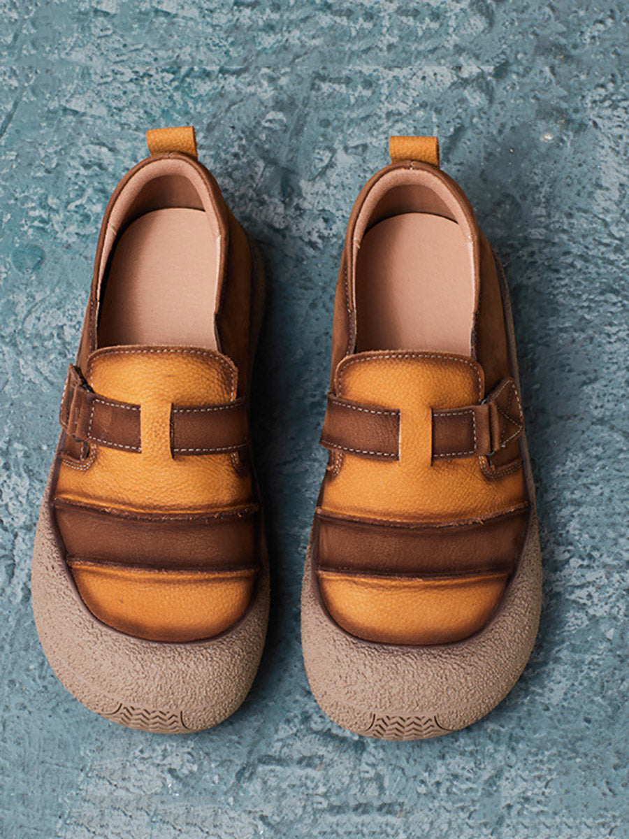 Chaussures plates d'été en cuir à blocs de couleurs pour femmes