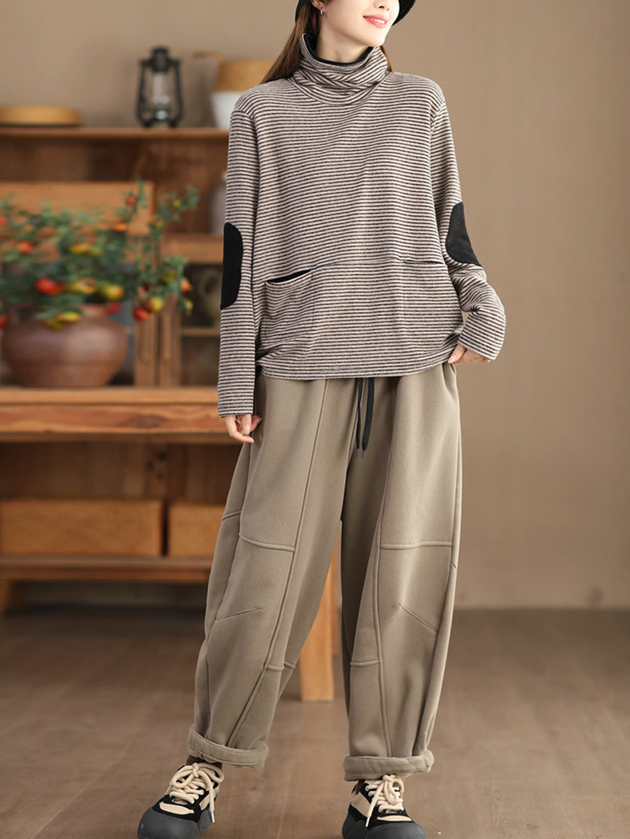 Sweat-shirt à col roulé à rayures décontracté pour femme