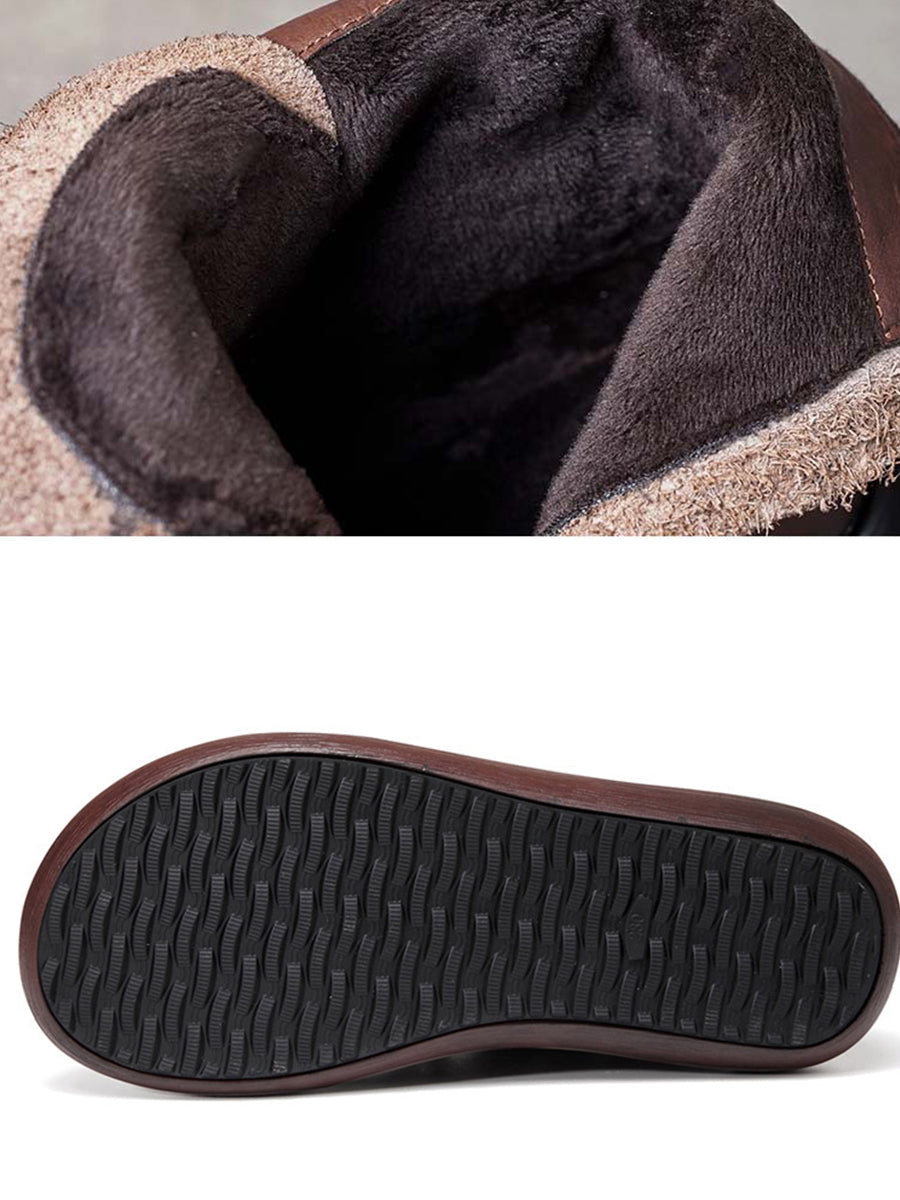 Stivali da donna vintage invernali in pelle con plateau