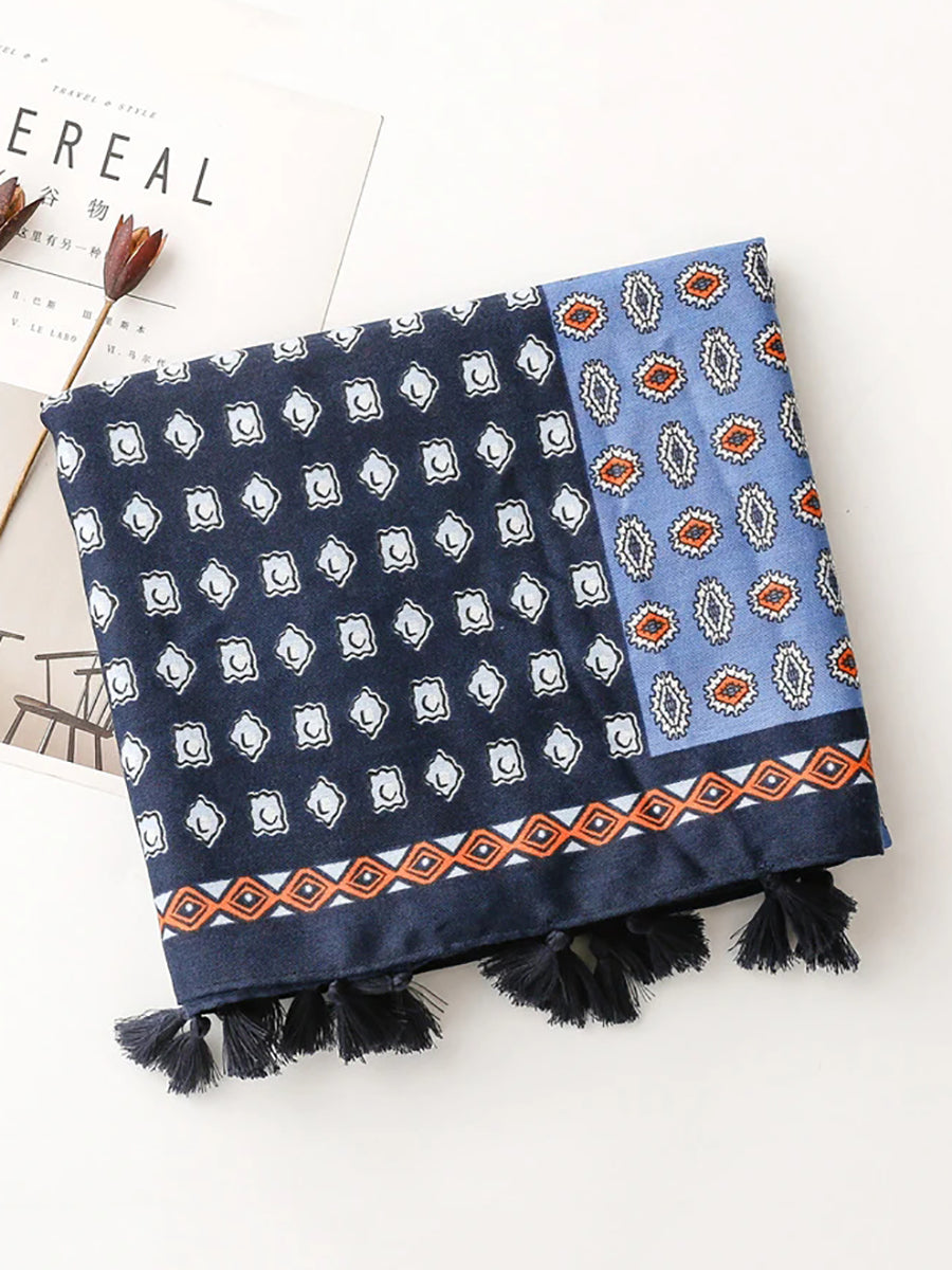 Sciarpa scialle anti-sole con nappe geometriche vintage