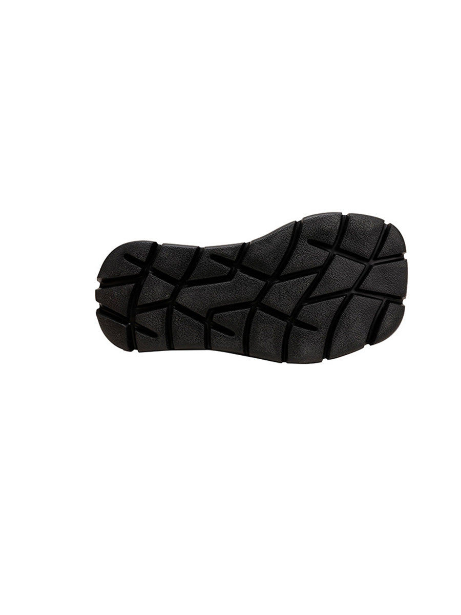 Women Retro Genuine Leather Spliced Platform Shoes