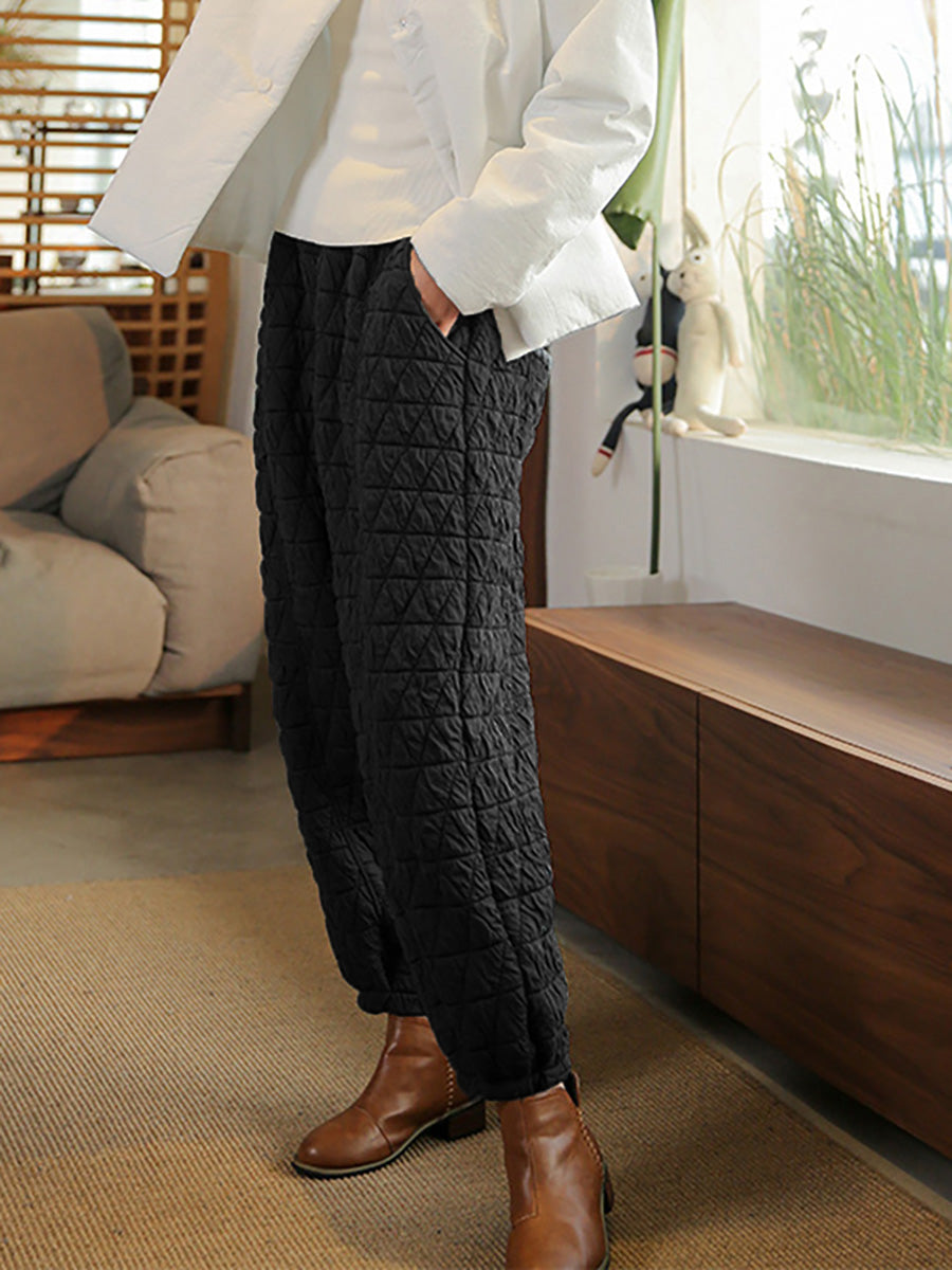 Warm Solid Color Pocket Elastic Waist Lantern Pants