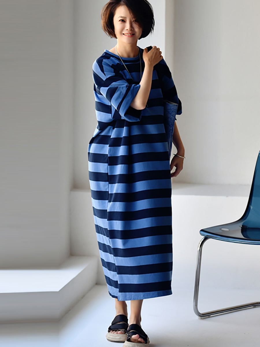 Women Casual Stripe Loose Maxi Dress