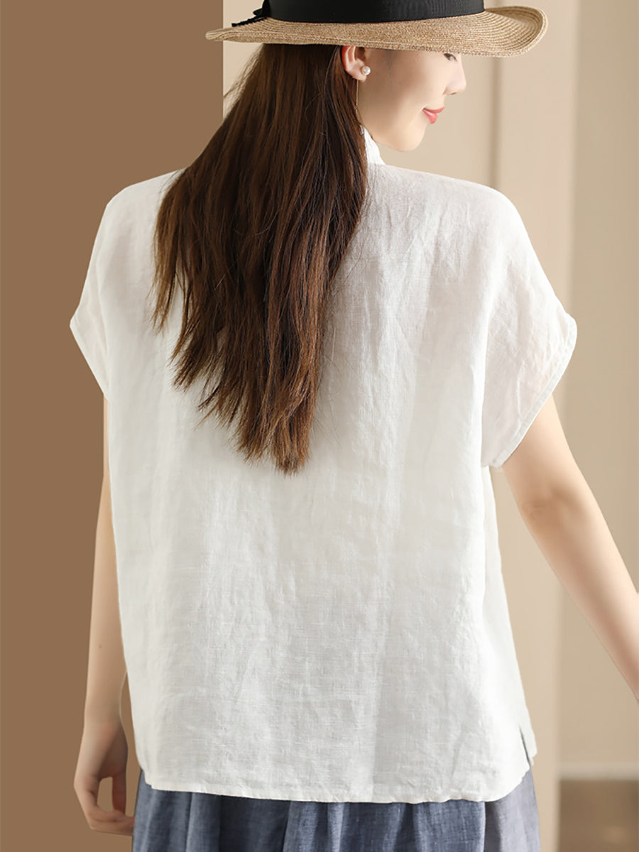 Camicia da donna vintage tinta unita 100% cotone con bottoni